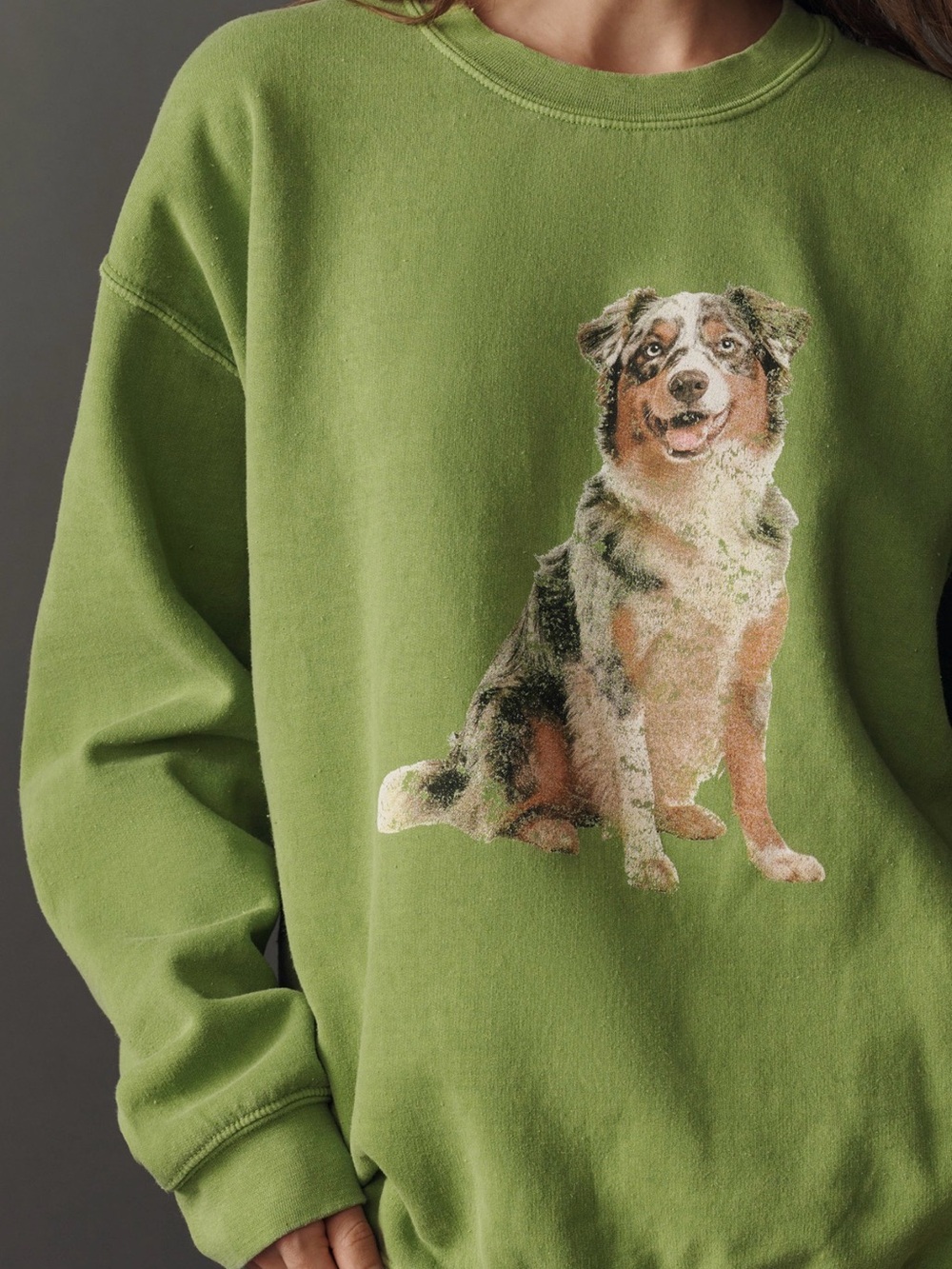 Anthropologie Olive Green Austrailian Shepard Crewneck Sweatshirt